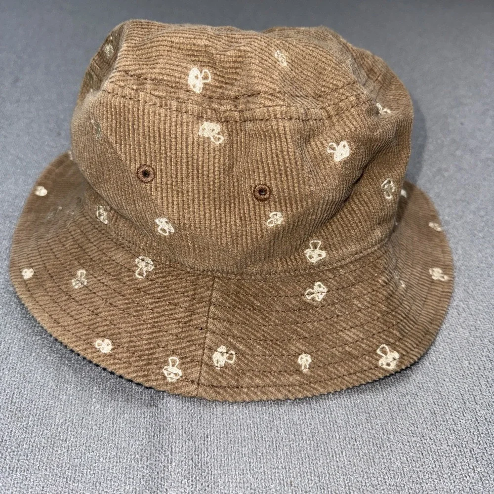Corduroy Bucket Hat With Embroidered Mushrooms